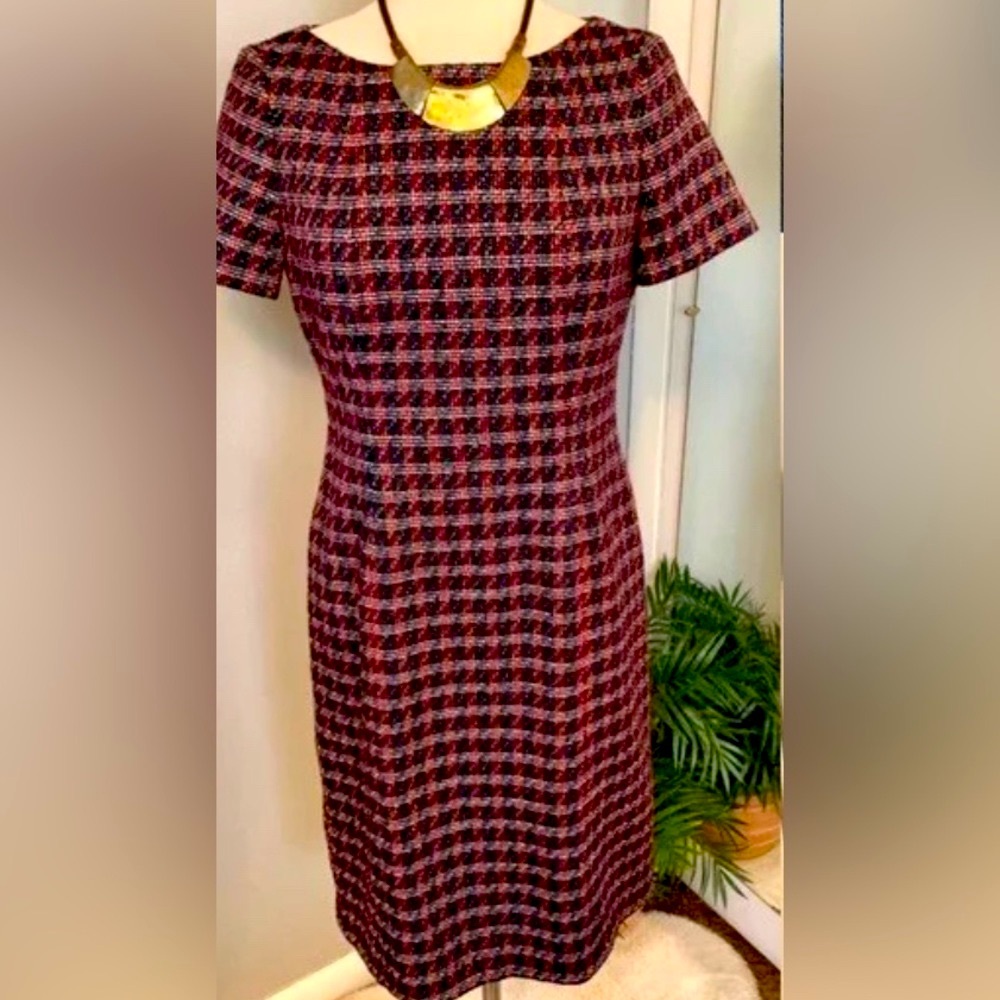 Brooks Brothers Tweed Plaid Boucle Sheath Dress EUC